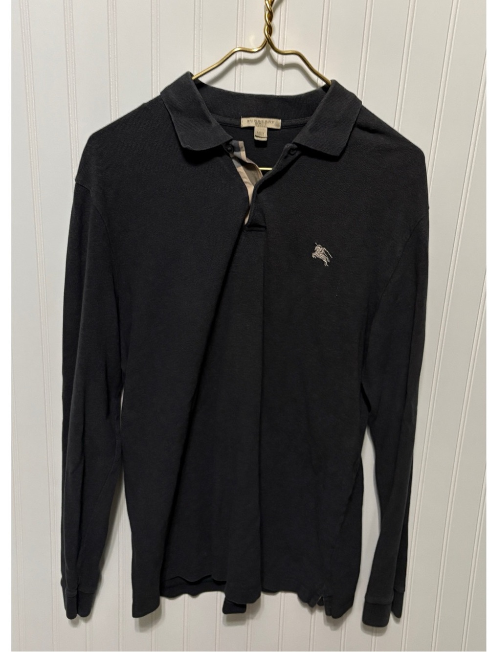 BURBERRY BRIT Grey Long Sleeve Button Collar Polo Shirt Mens Size Extra Large XL